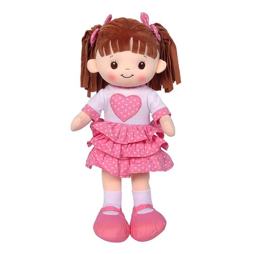 Linzy Toys, 16"" Little Sweet Hearts Interactive Soft Plush RAG Doll, Embroidered FACE & Removable Clothes (90961)