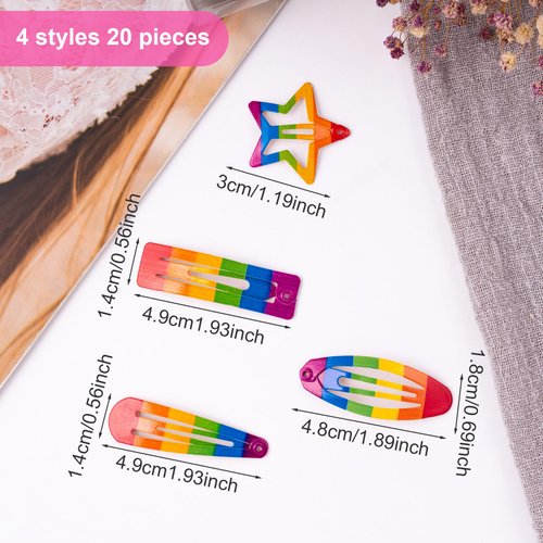 Nuorest 20 PCS Colorful Snap Hair Clips, Cute Star Hair Clips for Women, Rectangle Hair Barrettes, Drop Shape Hair Clips, Metal Hair Pins, Girls Hair Accessories for Daily Use or Parties, 1.19-1.93in