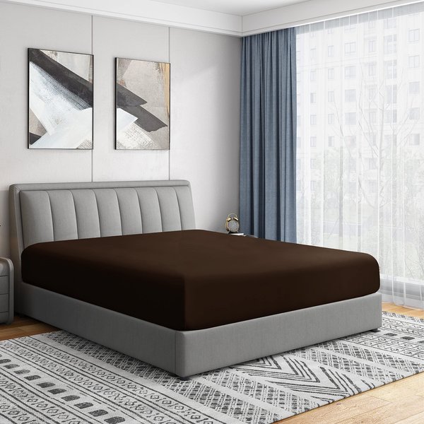 Cathay Home Luxury Wrinkle And Fade Resistant Double Brushed Ultra Soft Microfiber 14-inch Standard Pocket Single Fitted Sheet, Chocolate, King