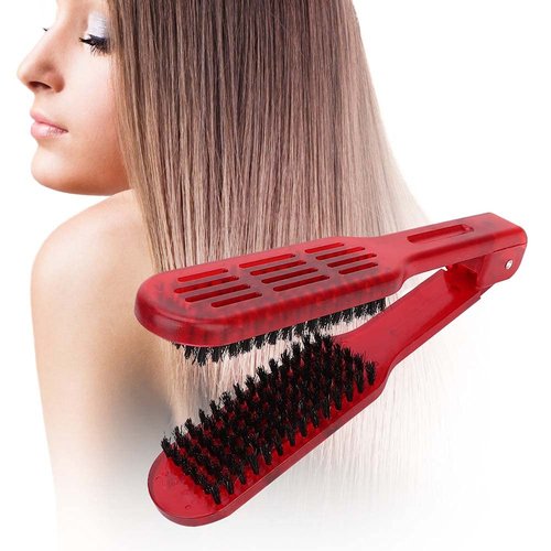 Double Sided Brush, Clamp Hair Brush Straightener Anti Static Styling Comb Hairdressing Tool V Shape Hair Splint Combs Women Men Brushes Double Sided Straightening Brush for Home Barber Shop(Red)