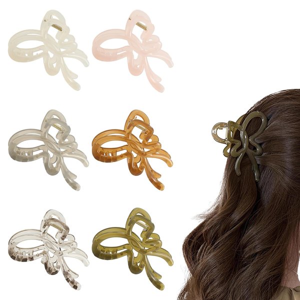 Kasmena Butterfly Hair Clips for Women Girls,Hair Bows Claw Clips Jelly Butterfly Clips Nonslip Bow Clips Coquette Hair Styling Accessories,6PCS