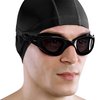 AqtivAqua Swim Goggles Swimming Goggles for Adult Men Women Kids 6-14 Youth Girls Boys Childrens DX-S (All Black frame, Silver case, Shade lens)