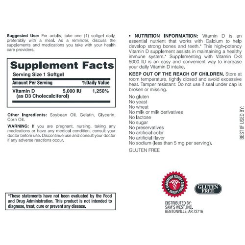 Member's Mark Vitamin D-3 5000 IU Dietary Supplement (400 Count)