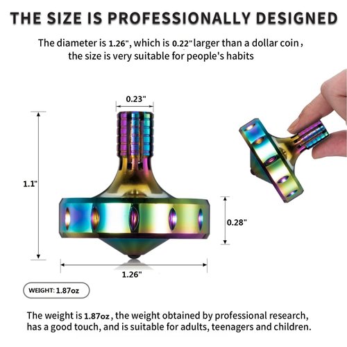 CHEETOP Precision Metal Spinning Top, Long Lasting Spin Time and Perfect Balance, Skilled Adult Easily Exceed 10 Mins, Portable Stainless Steel EDC Office Desktop Game Toys (L, Iridescent)