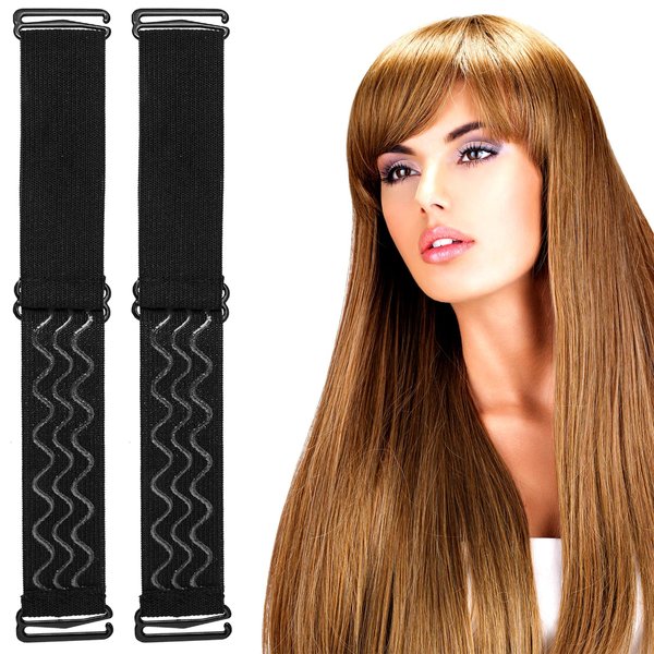 Aster 2Pcs Wig Elastic Band, Adjustable Wig Strap to Secure Wig, Elastic Wig Band for Glueless Wigs, Removable Non-Slip Wig Grip Band with Buckles and Silicone Strips to Secure Wig(Black)