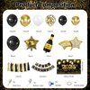 MEHOFOND 120 Pcs Black and Gold New Years Decorations 2025 Happy New Year Balloon Arch Kit with New Year Banner, New Years Eve Party Foil Tassel Garland for NYE Decorations Party Supplies