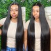 Generic 26 Inch Lace Front Wig Human Hair 13x6 HD Frontal Pre Plucked Pre Cut Straight Hair Wigs 180% Density Natural Black Glueless Synthetic Wigs