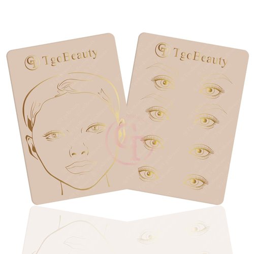 TgoBeauty 2 Sides Printed Silicone Eyebrow Practice Sheets White Full Face Training Pad Tattoo Practice SKin with Golden Outline for Brow Lip Permanent Makeup (2pcs Pink Skins)
