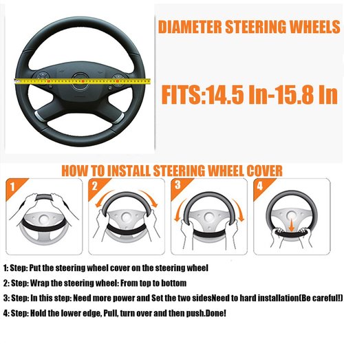 Bittwee Car Steering Wheel Cover, Anti-Slip PU Leather & Carbon Fiber Steering Wheel Protector, Universal 14.5-15 Inch, Automotive Interior Accessories, Fit for Most Cars SUVs