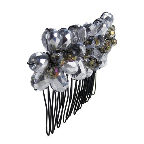 Smokey Silver Glow Floral Crystal Bouquet Hair Comb