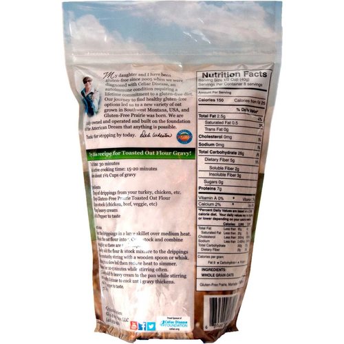 Gluten-Free Prairie Toasted Oat Flour, Certified Gluten Free Purity Protocol, Non-GMO, Vegan, 1 Pound