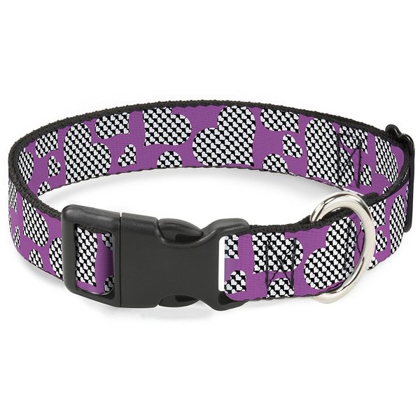Dog Collar Plastic Clip Eighties Hearts Fuchsia Black White 9 to 15 Inches 1.0 Inch Wide
