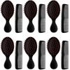 12 Pack Wet Small Hair Brush Hair Combs Set, 6 Detangler Mini Hair Brush Detangling Travel Hair Brush 6 Plastic Fine Wide Hair Combs for Women Men Kids Toddler Girls Baby Curly Hair(Black)