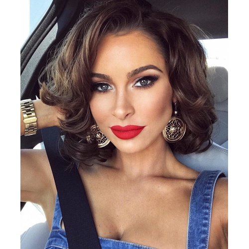 WIGNEE Short Curly Bob Wig Short Curly Wigs for Black Woman Body Wave Side Part Synthetic Lace Front Wig Wear and Go Glueless Wig for Beginners(10"-Chocolate)