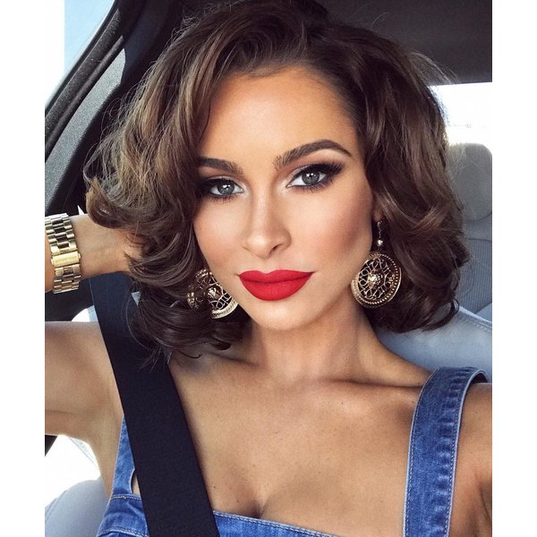 WIGNEE Short Curly Bob Wig Short Curly Wigs for Black Woman Body Wave Side Part Synthetic Lace Front Wig Wear and Go Glueless Wig for Beginners(10"-Chocolate)