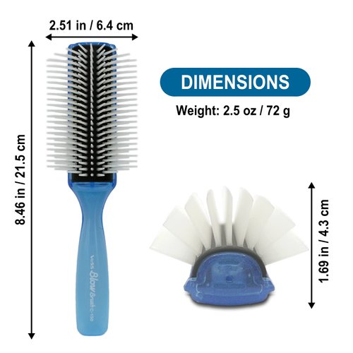 VESS Blow and Styling Hair Brush, Wide 9 Row Round Type- Light weight -Made in Japan-C-150 (Flash Blue)