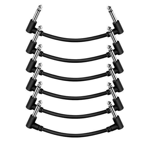 Sovvid 6 Pack 6 Inch Guitar Patch Cables, Black Guitar Pedal Cable Effect Cable Cord, 1/4" inch TS Right Angle Guitar Patch Cable