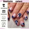 24 Pcs French Tip Press on Nails Short Square Nails Independence Day Fake Nails Supply 4th of July Acrylic Nails Star American Flag Patriotic Design Full Cover False Nails for Women and Girls