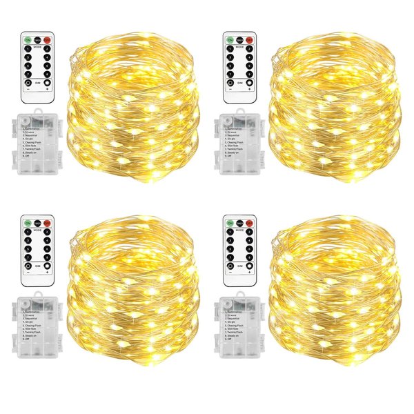 Homemory 4 Pack 20 Ft 60 LED Fairy Lights Battery Operated Christmas Lights with Remote Waterproof 8 Modes Firefly Twinkle String Lights for Party Bedroom Wedding Halloween Decorations