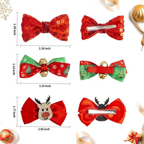 Cute Hair Clips Set for Girls - 6 Pcs Alligator Clips Bows Barrettes Holiday Hair Pins,Ideal Hair Accessories Set,Perfect Gifts for Baby,Toddlers(Christmas-A)