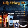 MEICOLY Sally Makeup Kit,Professional Sally Costume Corpse Bride Makeup,Light Blue Face Paint and Setting Powder Halloween Makeup Kit,Sally Face Cosplay,Liquid Eyeliner+False Eyelash+Lipstick+Sponges