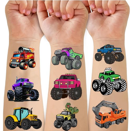 48 PCS Car and Truck Temporary Tattoos, Cars Waterproof Temporary Tattoo Stickers for Birthday Decorations Party Supplies Party Favors School Rewards Gifts (Multicolor)