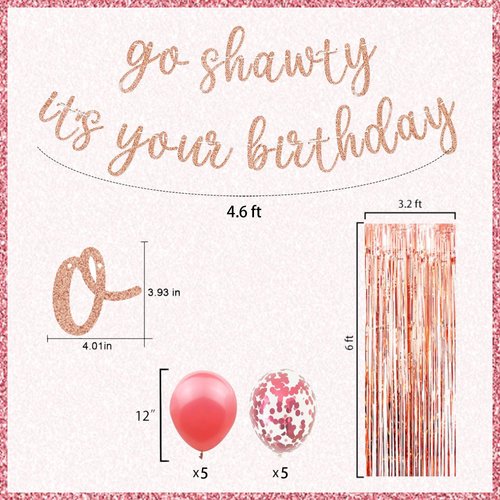 13 PCS Go Shawty It's Your Birthday Banner, Balloons Hip Hop Birthday Party Decorations Supplies, Rap Theme Happy Birthday Sign for Man Women birthday Party Supply (Rose Gold)