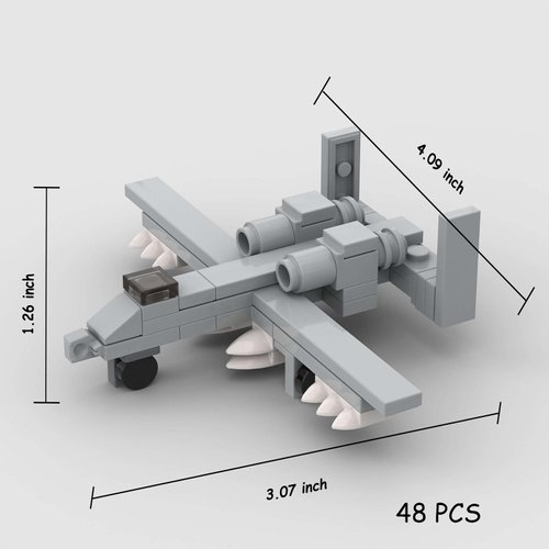 WW2 A-10 Fighter Jet MOC Building Blocks,Army Battle Brick Mode, Blocks Building Sets Toys,Airplane Building Toys,war Planes, Toy Building Sets, Plane Kit for Kids 4-14(48PCS)