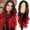 LUNDEREN Ombre Red Wigs for Women Long Red Wig Ombre Red Wavy Wig Long Red Wavy Wig 26 Inch Heat Resistant Red Wigs for Daily Party Use (Ombre Red)