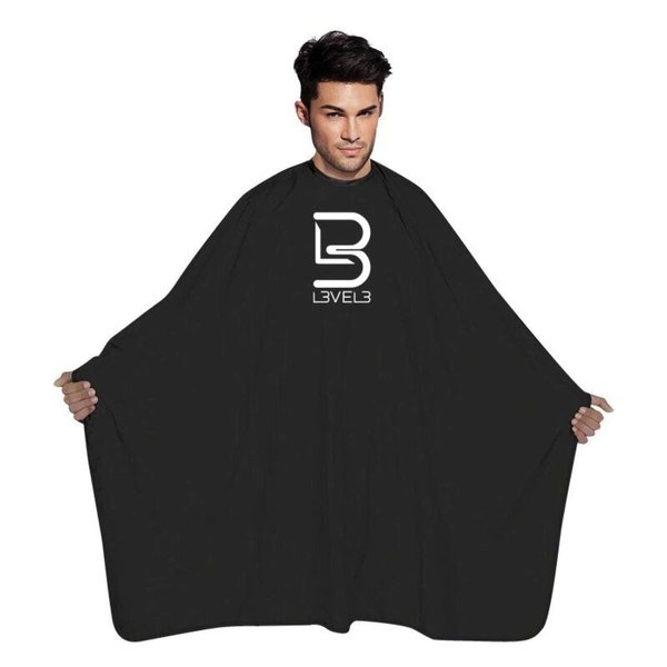 L3 Level 3 Black Cape - Universal Size - Comfortable with Adjustable Neck Closure - for Barbers and Hair Stylist (Single)
