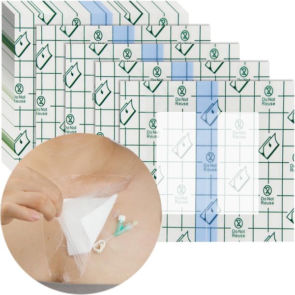Waterproof Shower Cover Shields, Non-Stick Center Pad for Dialysis Port Picc Line Chest Catheter PD Peritoneal Dialysis Chemo Feeding Tube Peg G-Tube Patient Bandage Protector, 6"x6"(Pack of 25)