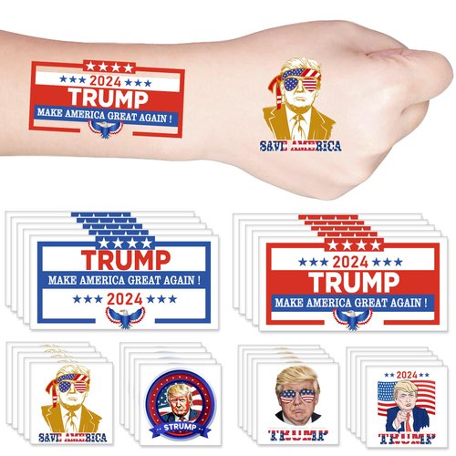 Y&C TENCOB Donald Trump Temporary Tattoos for Adults Kids Girls Boy, 30 Sheets President 2024 Tattoos Stickers Campaign Party Gag Novelty Gifts Supplies Favors(Trump)