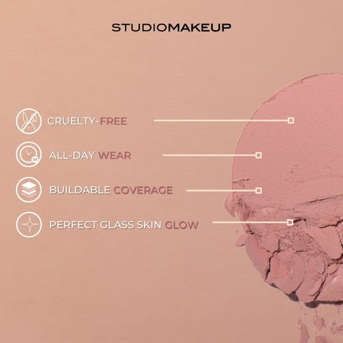 StudioMakeup Blush for Cheeks (Petal) - Easily Blendable Powder Blush for Glass Skin Glow - All Day Wear Makeup Blush with Medium Coverage and Natural Finish - Face Blushes for All Skin Types