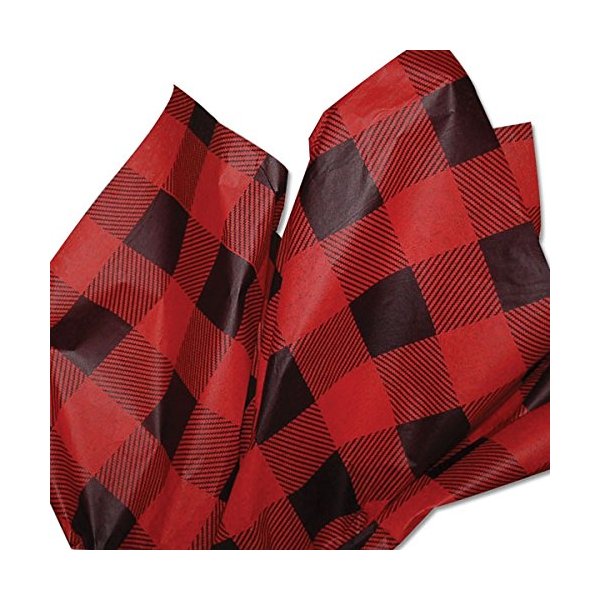 Lumberjack Tissue Paper (Red Buffalo Plaid) for Christmas, 24 Sheets