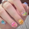 Cute Press on Nails Square Short Length 24Pcs Glossy Full Cover Artificial Fake Nails with Cartoon Ocean Designs Acrylic False Nails Glue on Nails Square Stick on Fingernails for Women Girls