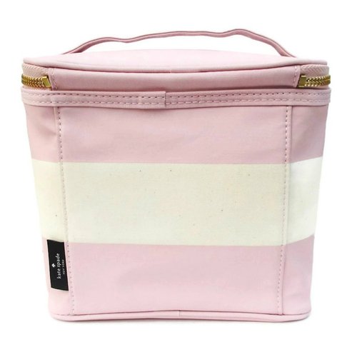 Kate Spade New York Insulated Lunch Tote, Small Lunch Cooler, Cute Lunch Bag for Women, Pink Thermal Bag with Double Zipper Close and Carrying Handle, Blush Rugby Stripe
