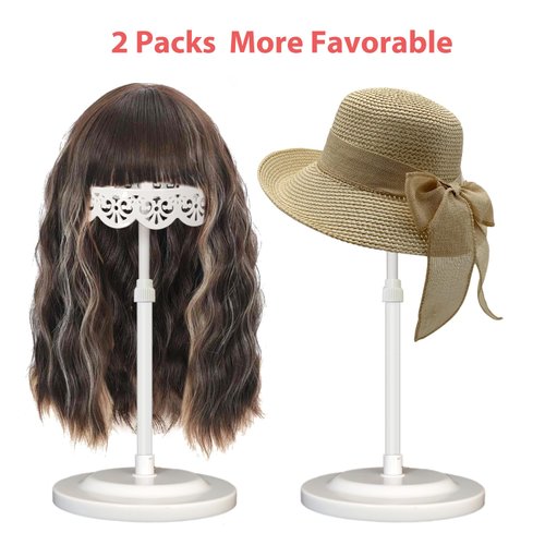 Wig Stand 2 Pack Adjustable Height Portable Wig Holder White Wig Head Stand Hat/Cap/Wig Holder Display Stand Wig Stands for Multiple Wigs