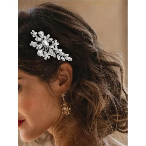 Unicra Silver Bride Wedding Hair Comb Bridal Flower Headpiece Sparkly Rhinestone Hair Accessorie for Women and Girls