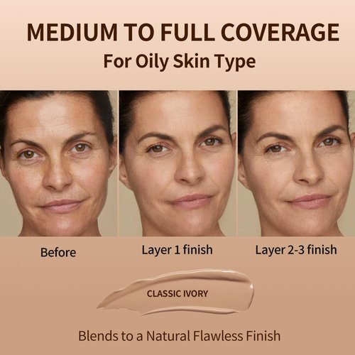FV Full Coverage Liquid Foundation Makeup, Long Lasting Matte Foundation with Flawless Finish, Concealing & Minimizing Pores, Oil Control Waterproof for Oily Combination Skin, 1 Fl. Oz(Classic Ivory)