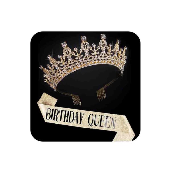 COCIDE Birthday Tiara and Crown for Women, Sash for Girls, Decorations Set, Rhinestone Crystal Hair Accessories for Birth Day Party Headband Cake Toppers
