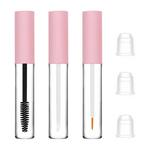 uadbau 3 Pack 10ml Clear Mascara Tube with Wand, Empty Eyeliner Tube and Empty Lip Gloss Tubes, Premium Eyelash Cream Container Bottle with Leak Stoppers, Ideal Kit for DIY Cosmetics