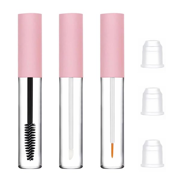uadbau 3 Pack 10ml Clear Mascara Tube with Wand, Empty Eyeliner Tube and Empty Lip Gloss Tubes, Premium Eyelash Cream Container Bottle with Leak Stoppers, Ideal Kit for DIY Cosmetics