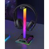 Gaming Headphone Stand PC Accessories - RGB Headset Stand with 2 USB Charger, Cool LED Headphone Holder PC Gaming Accessories Gift for Boys Men Gamers, Computer Game Hardware for Desk