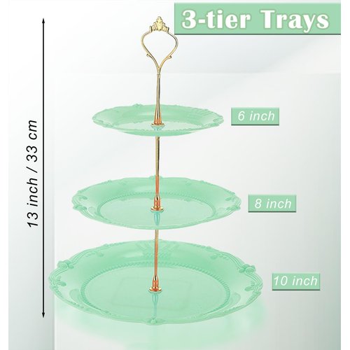 Nexboraque 3 Pack 3 Tier Plastic Cupcake Stand, Dessert Cup Cake Holder Tower Reusable Tiered Serving Tray with Metal Rod Pastry Platter for Wedding, Birthday, Tea Party - White Green Pink