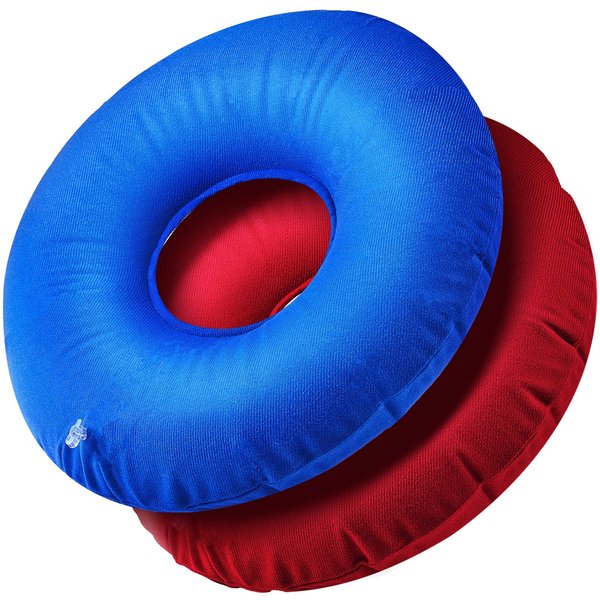 Zonon 2 Pieces Inflatable Donut Cushion Inflatable Ring Cushion Seat 15 Inch Round Inflatable Cushion Portable Donut Cushion Pillow for Home Office Chair Wheelchair Car, 2 Colors (Blue, Red)