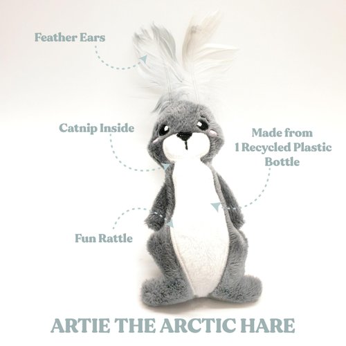 GRRREEN Stuffed Animal Cat Toy | Arctic Collection | Feather Arctic Hare Toy for Indoor Cats | Cute Interactive Plush Toys for Swatting & Playing | Made of Eco-Friendly & Recycled Materials - Go Green