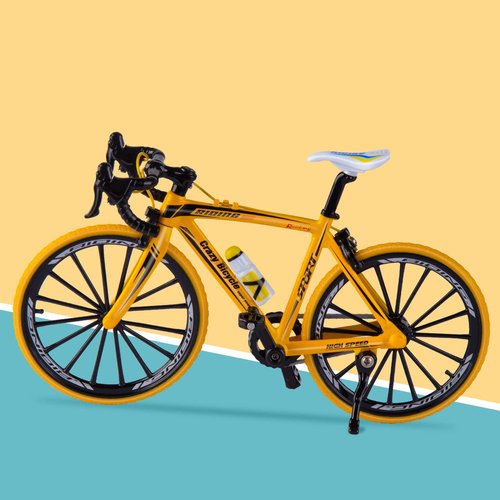 1:10 Scale Die-Cast Alloy Mini Mountain Bike Bicycle Model Toy Desktop Decoration Crafts for Cycling Lovers Bike Racers Athletes Children Boys and Girls (Yellow)