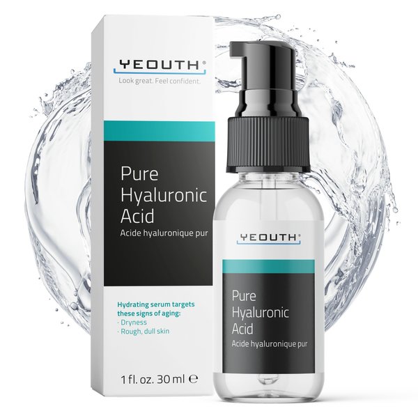YEOUTH Pure Hyaluronic Acid Serum for Face 100%, Hydrating Serum for Dull Skin, Moisturizing Serum, Hyaluronic Serum for Face for Women & Men 1oz