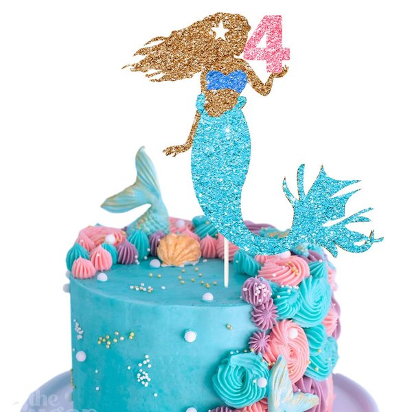 Mermaid Birthday Party Supplies,Black Mermaid Cake Topper Decorations for Mermaid Party Supplies Decor (B4)