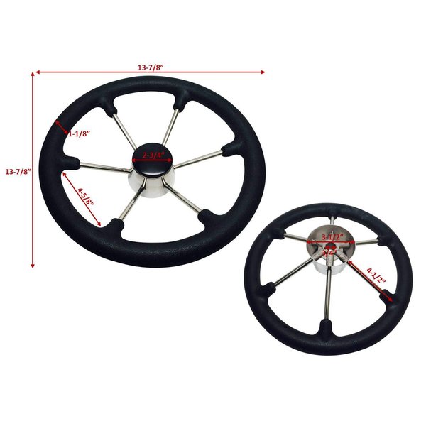 Marine Boat SS304 Steering Wheel with Black Sleeve 6 Spoke 15 1/2"